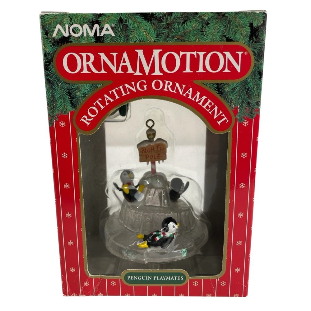 1989 Noma Ornamotion Rotating Christmas Ornament  Penguin Playmates